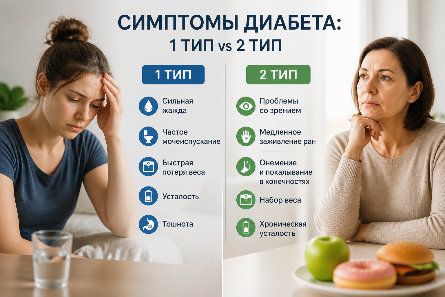 Симптомы диабета 1 и 2 типа: в чём разница
